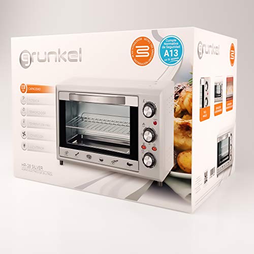 Grunkel - Multifunctionele elektrische tafeloven van 38 liter - HR-38 SILVER - Met 3 warmtefuncties en een temperatuurkeuzeschakelaar tot 230ºC. Timer tot 60 min - 2000W - Zilver - Image 6