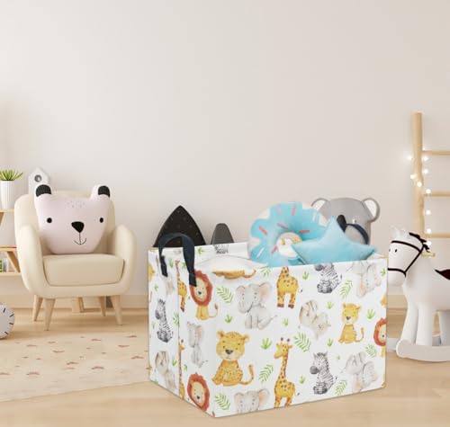 Image of Rectangular Animal Basket Baby Kids Storage Basket for Boys Animal Room Decor Cute Toy Storage Organizer Bins Bedroom(4 Animals Pattern)