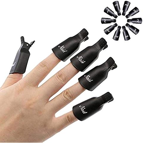 HUAXIYAN 10PC Plastic Acrylic Nail Art Soak Off Cap Clip UV Gel Polish Remover Wrap Tool (Black) Cover