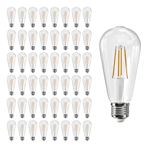 Image of Jensense Edison Bulbs E26 LED Bulb 60 Watt Equivalent, Vintage LED Light Bulbs CRI90+ ST19, Dimmable Clear Light Bulbs (2700K Warm White, 8watt-48 Pack)
