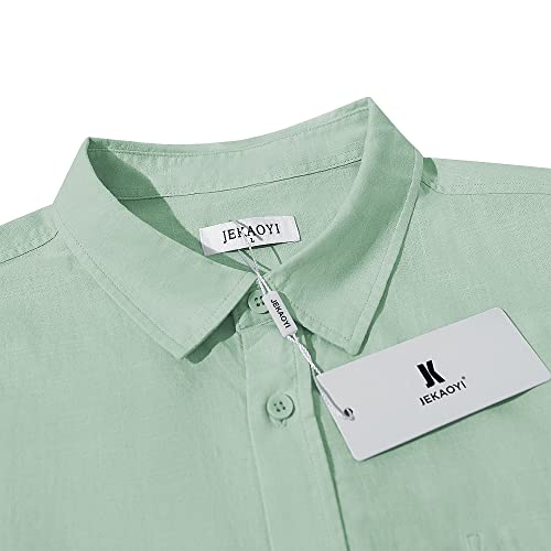 Jekaoyi Button Down Linen Shirts For Men Casual Long Sleeve Regular Fit Cotton Beach Shirts With Pocket Mint Green #TOP2