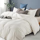 KINMEROOM Off White Ivory Duvet Cover Queen Size-Ultra Soft and Breathable 3 Pieces Bedding Duvet Co
