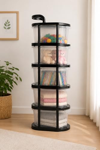 Image of SR 5 Layer Plastic Storage Drawer with Wheels | stackable storage cabinet for Bedroom, Office, Home | Utility storage drawer Organiser for Cosmetics, Kitchen,Toys | multipurpose home storage Organizer
