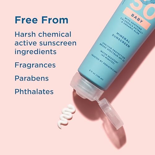 Blue Lizard BABY Mineral Sunscreen with Zinc Oxide, SPF 50+, Water Resistant, UVA/UVB Protection with Smart Cap Technology - Fragrance Free, 5 oz. Tube - 5