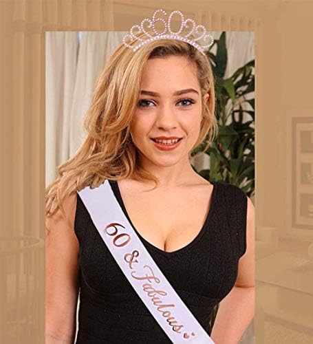 YD 60th Birthday Sash and Birthday Crown Crystal Tiara for Women 60th Birthday Decorations Birthday Gift Party Accessories ( Rose Gold )