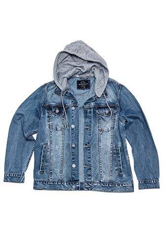 Victorious Men's Removable Hoodie Layered Distressed Denim Jean Jacket Dk109 - Indigo - 3X-Large - Ii1G #TOP7