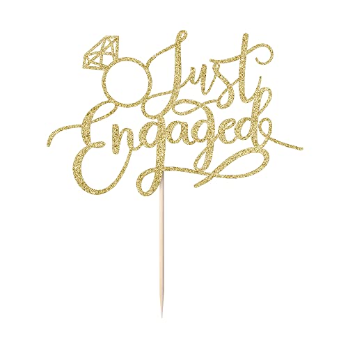Sodasos Just Engaged Cake Topper For Engagement Party Decorations, Engaged Ring Sign,We're Engaged Cake Toppers (Gold) #TOP3