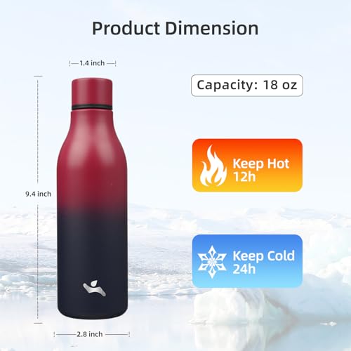Image of Konokyo 18 oz Insulated Stainless Steel Metal Water Bottle with Strap | BPA-free, leak-proof, dishwasher-safe reusable bottle with strap for gym, school, hiking, outdoor travel & hydration