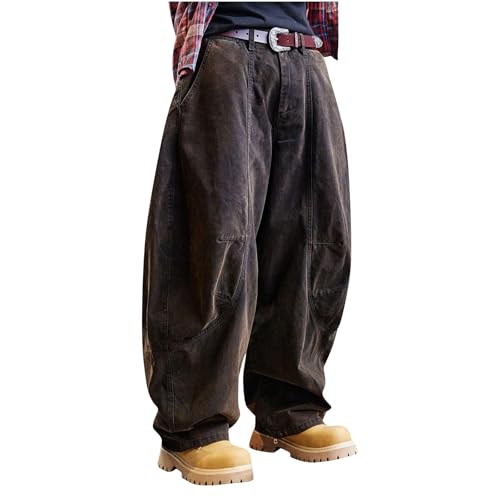 Men's Baggy Jeans Y2K Vintage Distressed Ripped Wide Leg Denim Pants Casual Loose Fit Hip Hop Streetwear Trousers