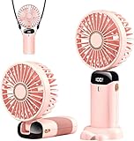 Deyaah Handheld Fan, 4200mAh Mini Portable Fan USB Rechargeable, 5 Speeds Desk Desktop Fans with LED Display for Travel, Outdoor, Home, Office, School, Camping (Pink)