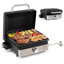 Giantex 1 Burner Portable Gas Griddle with Lid, Tabletop Propane Grill