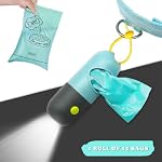 Dog Poop Bag Holder with LED Flashlight for Night Walks,Silicone Tether & Panda Pattern Clip for Used Bags, Hands-Free Metal Leash Carabiner, Includes 15 Scented Waste Bags (Crystal Blue) - Image 6