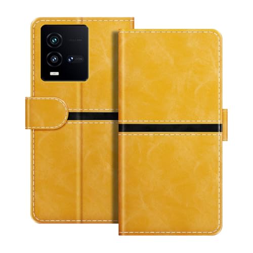 ESACMOT ���U�[�E�H���b�g�P�[�X Vivo iQOO 9T �Ƃ̌݊������� ���X�g���C�v�f�U�C�� �J�[�h���[�t�� �}�O�l�b�g���蒠�^�J�o�[ (�S�[���h)