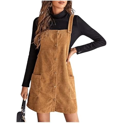 Floerns Women's Corduroy Button Down Pinafore Overall Dress with Pockets Brown L Cover