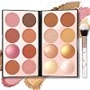 Paleta de maquillaje NewBang de 16 colores para rubor, contorno e iluminador con brocha, polvo mineral mate para mejillas, bronzer brillante profesional para rostro, set de rubores de belleza 2