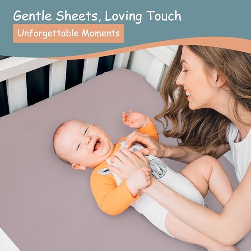 Image of Baby Girl Crib Sheets - 2 Pack Fitted Bedding Essentials, Super Soft Stretch Knit for Crib & Portable Mattress - Butterfly & Lilac