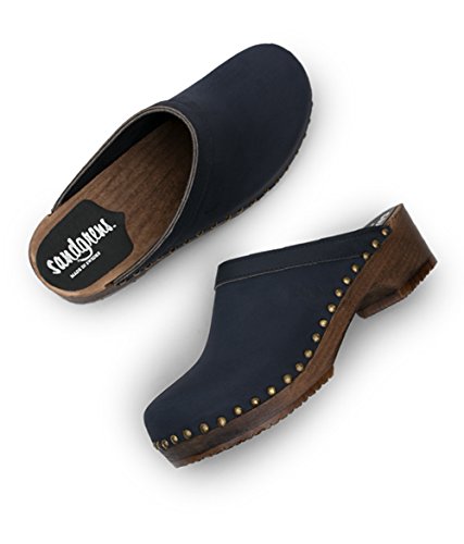 Sandgrens Swedish Low Heel Wooden Clog Mules For Women, Us 8-8.5 | Athens Navy Dk, Eu 39 #TOP2