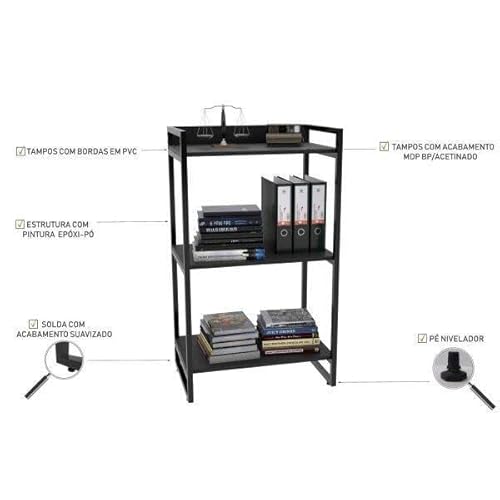 Estante Multiuso 104cmx60cm 3 Prateleiras Kuadra Compace Preto Onix