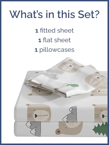 Image of Kids Twin Size Cute Bear Bed Sheets - 3 Piece Kids Cute Bear Sheet Set | Cute Bear Themed Bedding, Ultra-Soft, Cute & Cozy, Breathable & Machine Washable, Bed Set for Boys, Girls & Teens, Breathable