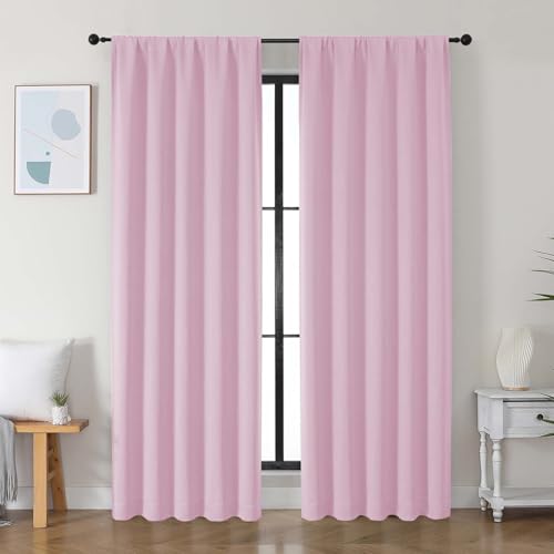 Image of Simplebrand Ava Pink Blackout Curtains for Bedroom 84 Inch Length 2 Panels Set, Solid Thermal Insulated Privacy Nursery Window Treatment Curtains Blackout Drapes, W50 x L84 Inch, Pink
