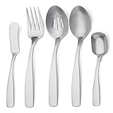 Bysta Serving Utensils Set, Matte Silver 5-Piece Hostess Set, Stainless Steel Silverware Flatware Cutlery Serving Set, Satin Finish, Dishwasher Safe