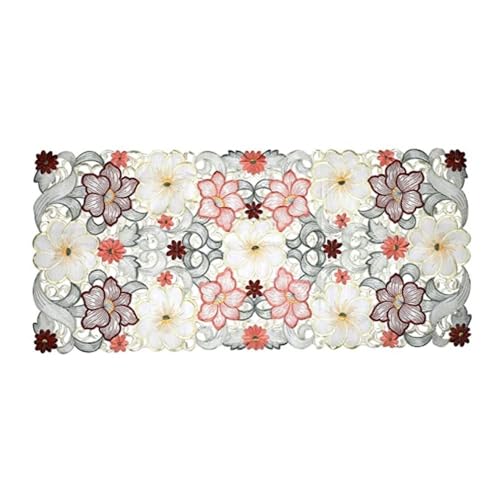Image of MONKDECOR Center Border Tissue Cutwork Centre /Dining Table Runner (Size-16x33 Inches) - Maroon-022