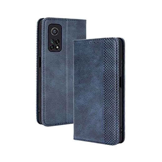 TOPOFU Fodral till Xiaomi Mi 10T/10T Pro, premium PU-läder plånboksfodral med kort- och kontantfack, flip magnetiskt stängningsskal för Xiaomi Mi 10T/10T Pro (blå)
