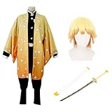 [YAYANA] 我妻善逸コスプレ 衣装『ウィッグ付き』竈門 炭治郎 竈門禰豆子 胡蝶しのぶ 冨岡義勇 制服 仮装 同人服 コスチューム ステージ服 漫遊展 クリスマス ハロウィーン 人気キャラ学園祭 文化祭 宴会 (L,我妻善逸『ウィッグ付き 道具』)