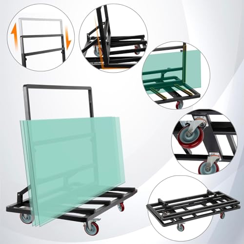 Eastrexon Folding Drywall Dolly w/ 5\" Swivel Casters, 44.5\" x 22\" x 40\" Plywood Cart w/ 2000 LBS Load Capacity, Portable Panel Truck Cart for Handling Plywood, Plasterboard, Glass