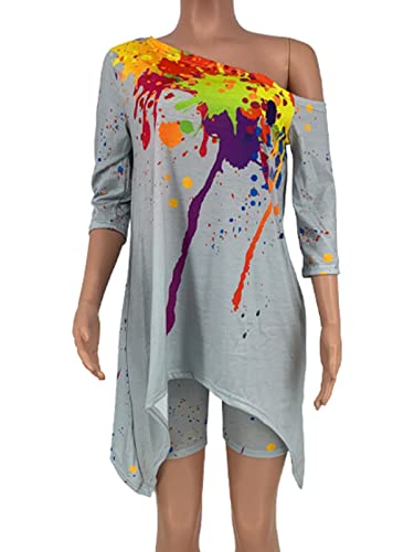 Famnbro 2 Piece Outfits For Women Plus Size Short Sets Summer Off Shoulder Irregular Top Shorts Sweatsuit #TOP3