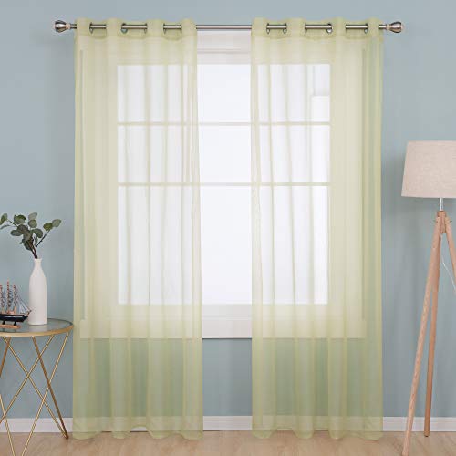 Deconovo Cortinas de Visillos Traslúsidas para Ventanas Dormitorio Moderno Salón Infantiles Decorativos 140 x 240 cm Verde