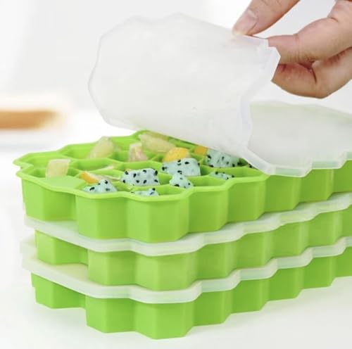 Image of Silicone Ice Cube Trays with Lids Pack Easy-Release Hexagon Ice Maker for Freezer, Reusable Food-Grade Ice Molds for Cocktail Bar, Whiskey, Iced Coffee & Home Kitchen (Green) (3)