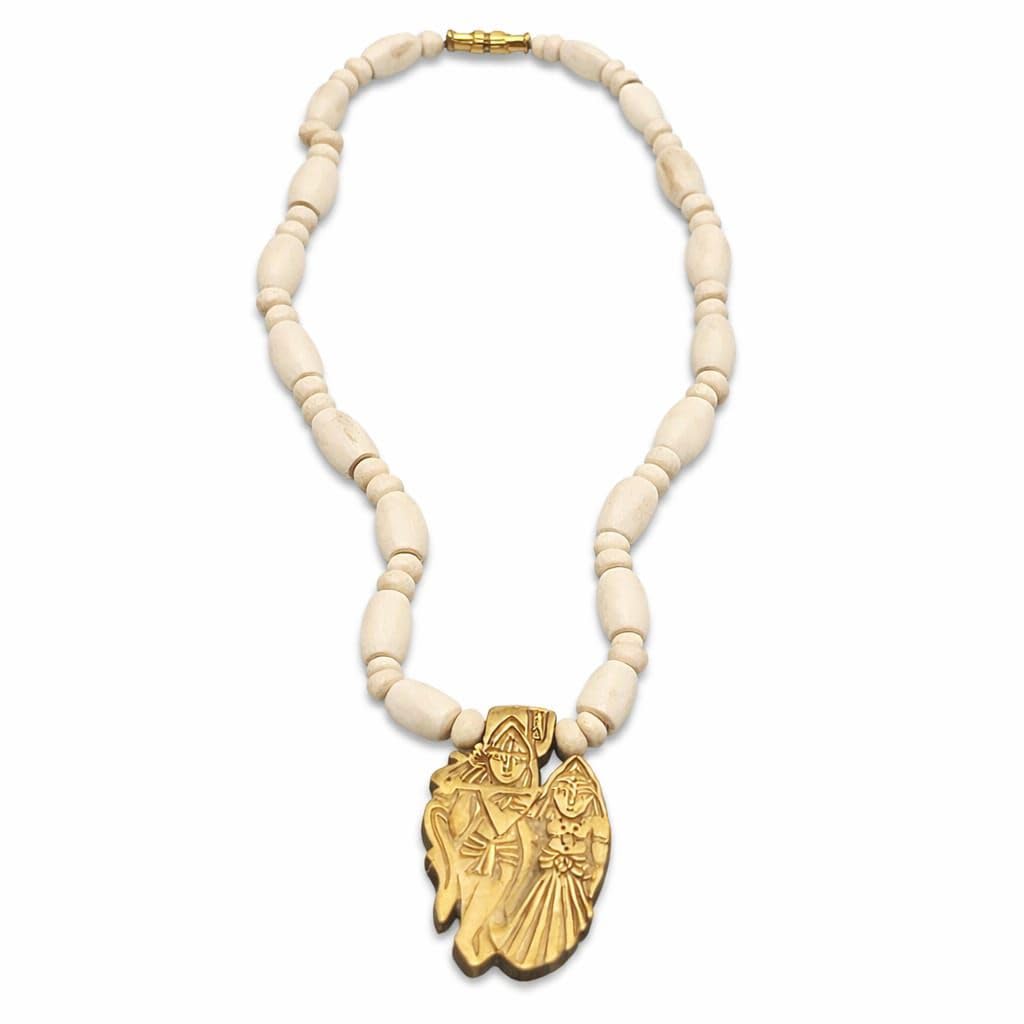 SIMPLY JEWELLERS Handcrafted Beaded Necklace with Hand-Carved Archangel Michael Wood Pendant, Off-White, Sturdy Brass Clasp - Review, Price and Buying Guide