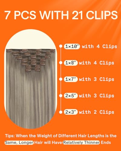 Image of Full Shine Clip in Human Hair Extensions, Balayage Grey to Platinum Blonde | Remy Hair Clip in Extensions, for Holiday Party, for Highlights, 22 Inch 7 Pcs 120g