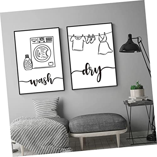 Cabilock 25 Stk Plakat für die Waschküche wandbild waschraum Wäschesymbole Wäscheetiketten Wäsche druckt Malerei moderne wanddeko geschenkdeko Wäschezubehör hängende wäsche malerei PVC Weiß – Bild 2