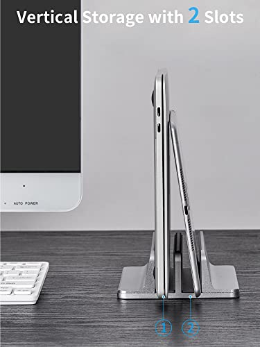 Jarlink (Upgraded Dock Version) Vertical Laptop Stand, Double Desktop Stand Adjustable Laptop Holder (Up To 17.3 Inches) Compatible With All Macbook Pro/Air/Microsoft Surface (Gray) #TOP5
