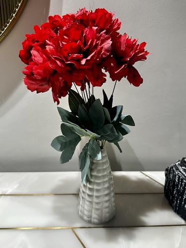 Image of Peony Decorative Artificial Fake Faux Flower Plants Silk Arrangements Wedding Bouquets Decoration Home Kitchen Garden Party Table Floral centerpieces DIY (Red)