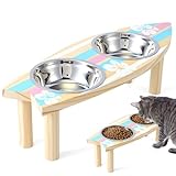 Ferrochef Elevated Dog Bowls Tall Dog Bowl Holder, Raised Dogs Bowl Stand Sturdy Surfboard Pet Feeder with Two Detachable Stainless Steel Bowls Suitable for Cats Kittens Puppies