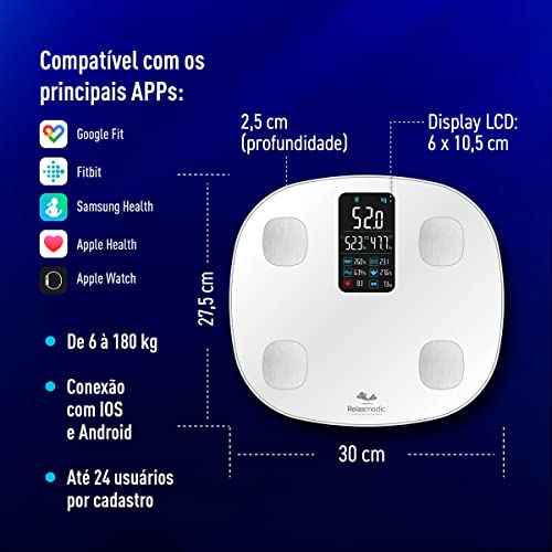 Balança Digital C/Bioimpedância Cardio App Relaxmedic