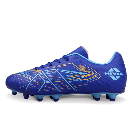 Image of Nivia Neuron Football Studs for Men, Synthetic Leather Upper, TPU Blade Stud Sole, Dual Foam Collar, Ideal for Hard, Grass & Turf Surfaces(Blue /Sky Blue)