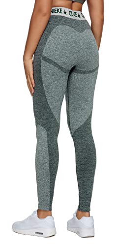 QUEENIEKE Legging de sport sans couture pour femme - Coupe ajustée - Vert - Large Cover