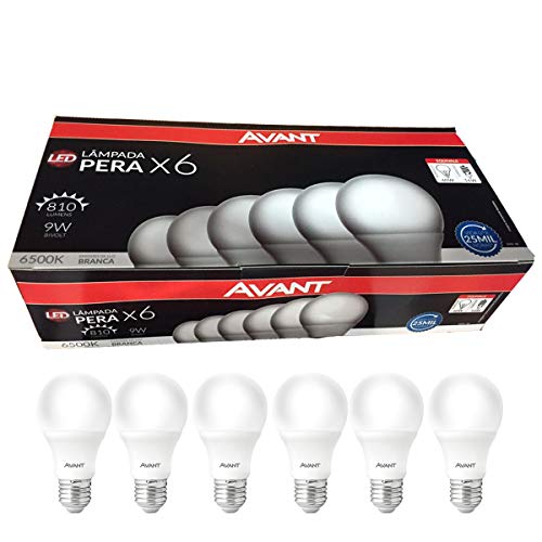 Kit Lâmpadas Pera LED, 6 unidades, 9W, Luz branca 6500K, soquete ...
