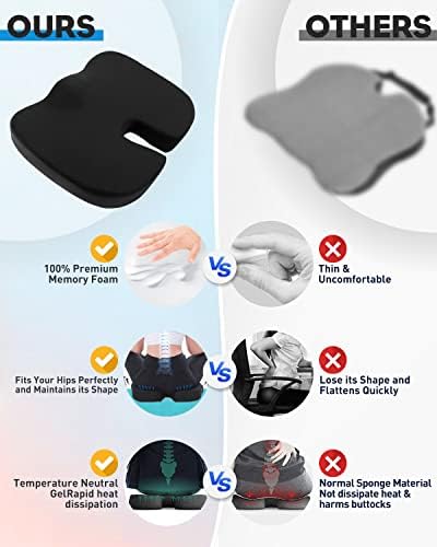 KALAHOL Seat Cushion, Ergonomic Soft Coccyx Cushion, Non-Slip Coccyx Pain Relief Cushion, Orthopedic Gel Enhanced Chair Cushion, Memory Foam Seat Cushion for Office Chair Home Car Wheelchair