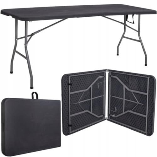 Mesa Dobrável Vira Maleta Com Alça Portátil 1.80m Para Camping Pesca Jardim Área Externa Ou Interna Salão De Festas Gourmet Luvinco (Preto)