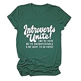 FORHVIPS Introverts Unite T Shirt Mom Life Women Short Sleeve Casual Shirts Funny Letter Printed Top Tees Dark Green