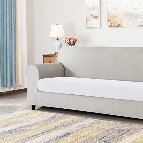 Image of CHUN YI Stretch Couch Cushion Cover Suitable for 3 Settee, Sofa Seat Slipcover with Spandex Jacquard Fabric(Large,White)