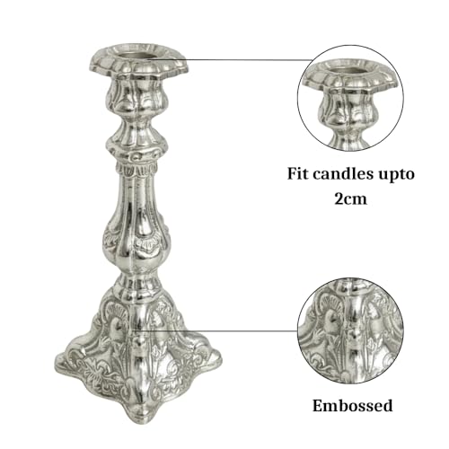 Image of Aluminum Embossed Pillar Candle Stick Holder | Finished | Table Centerpieces Coffee Tables | Home Decor Gift | Wedding Gift | Silver | (Candles are not Included)
