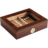 AOBOPO ラージサイズ シガーヒュミドールボックス 雪松木製内装 湿度計加湿器付き チェリー エボニー ウォールナット材 デスクトップ用 使いやすい耐久性 大容量シガレットケース