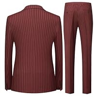 UNINUKOO Herren-Smokinganzug, 2-teilig, Nadelstreifen, zweireihig, schmale Passform, formelles Kleid, Blazer, Jacke, Hose, Burgunder, M – Ansicht 4