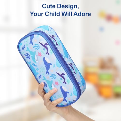 Image of Bagseri Pencil Case for Kids - Cute Pencil Case for Boys Large Capacity Pencil Pouch Organizer Multi-Slot Pencil Bag for School, Pen Case Only (Blue Whale)